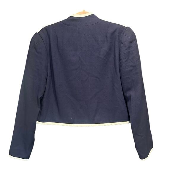 Vintage 80s 90s Union Made Navy Blue Linen Blend Classic Heritage Preppy Blazer - Picture 4 of 9